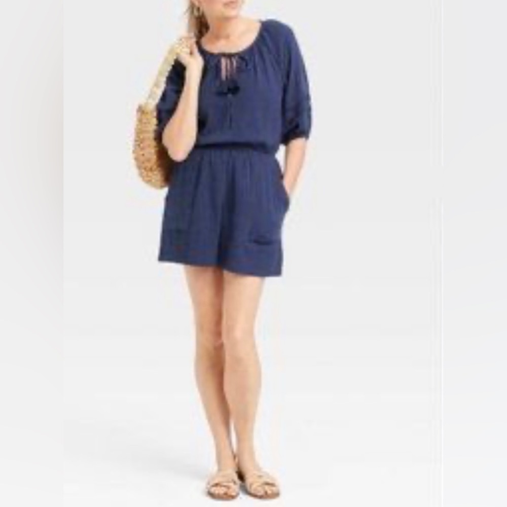 Cotton Romper Jumpsuits Blue